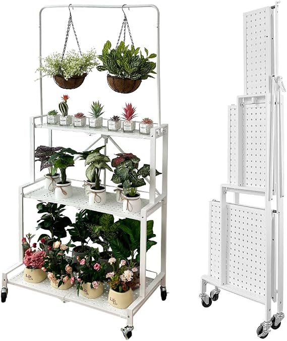 Foldable 4-Tier Plant Stand with Wheels