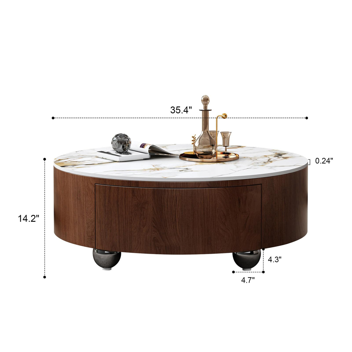 Round Stone Coffee Table with Drawers