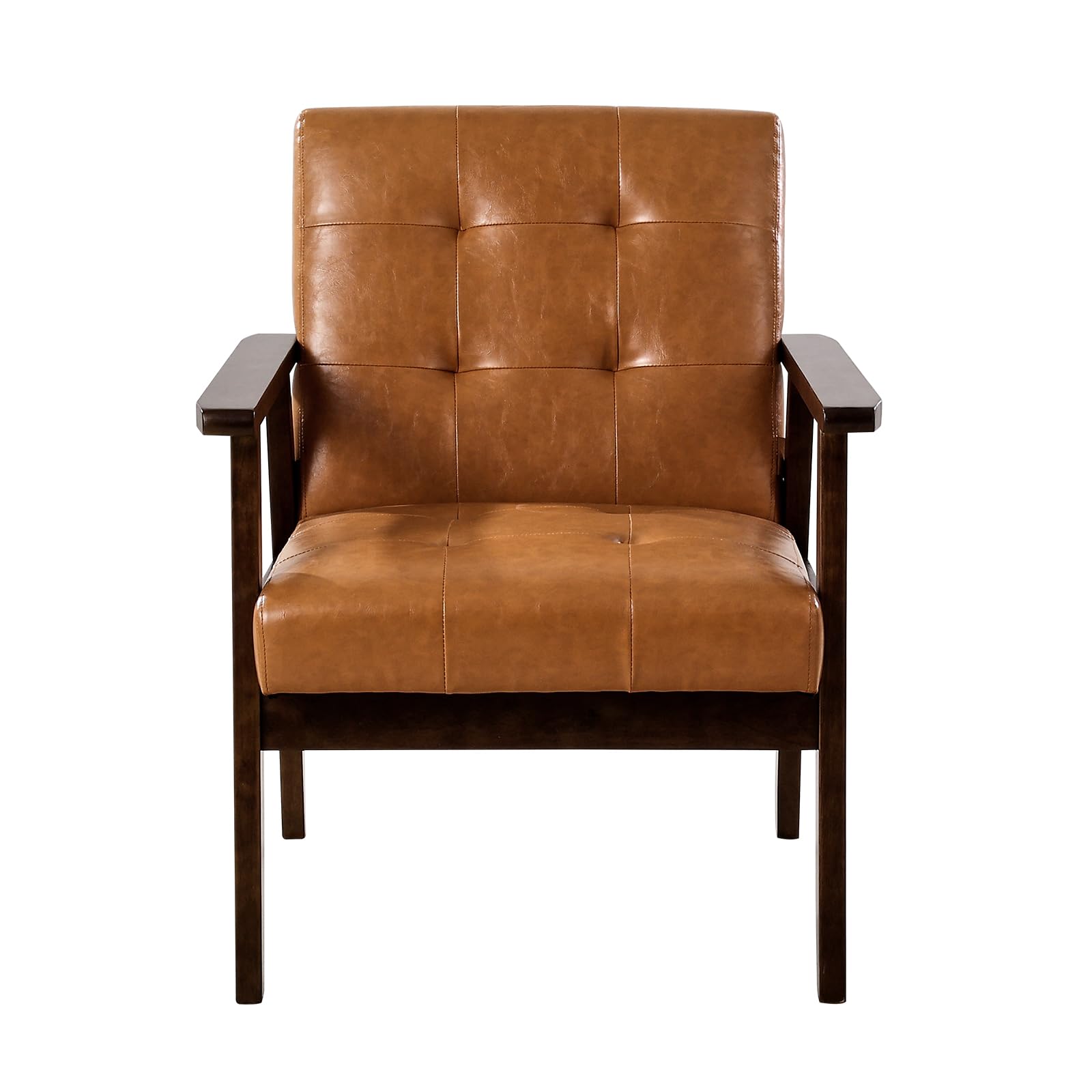 VEVOR Accent Chair, Mid Century Modern Armchair with Solid Wood Frame and Non-Slip Legs, Upholstered Leisure Chair with PU Leather and Soft Cushion, for Living Room, Bedroom, Office