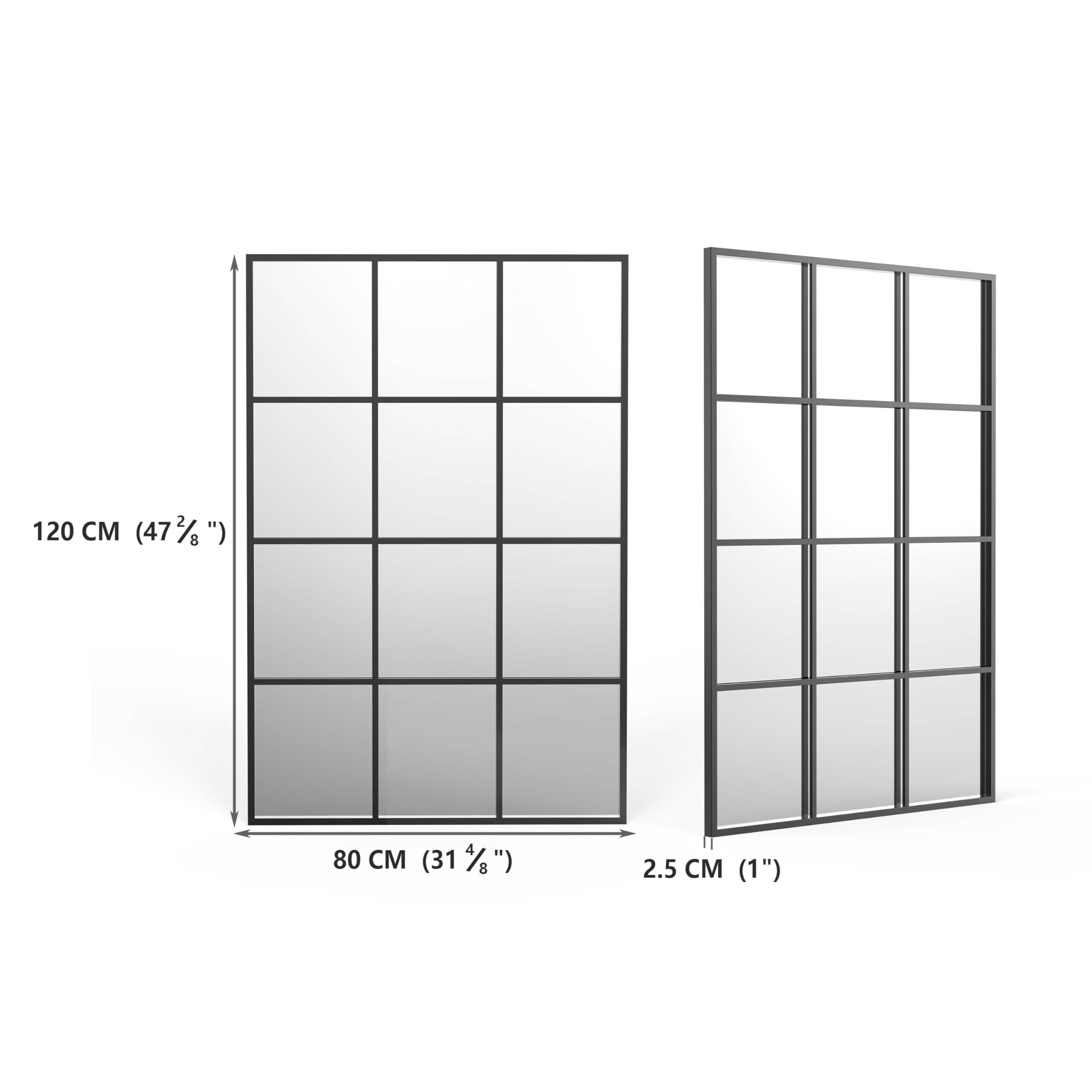 Arched Grid Wall Mirror – Matte Black, 47" x 32"