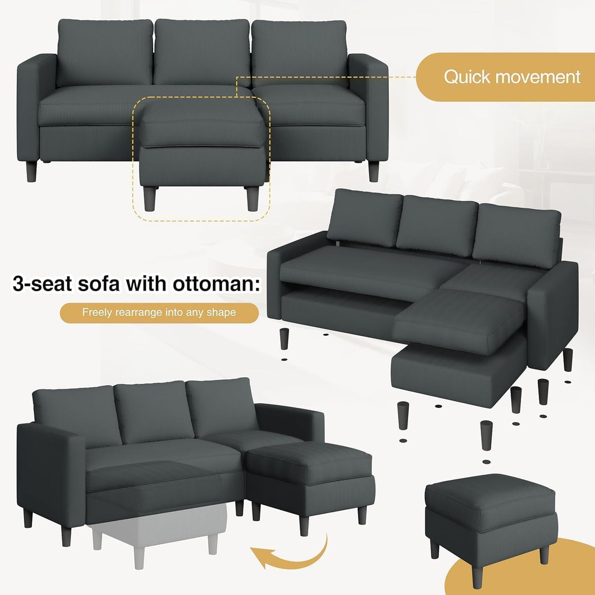Reversible Sectional Sofa with Ottoman