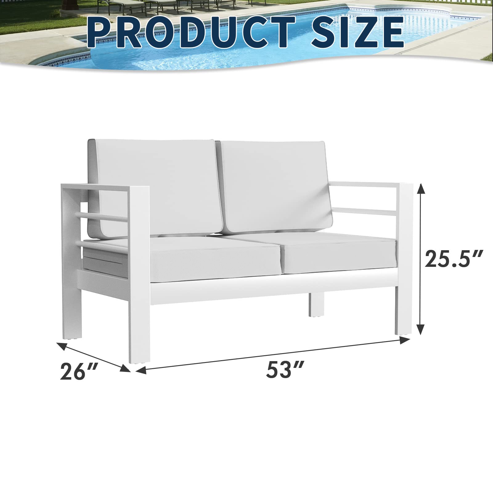 Outdoor Aluminum Loveseat with Cushions & Waterproof Cover