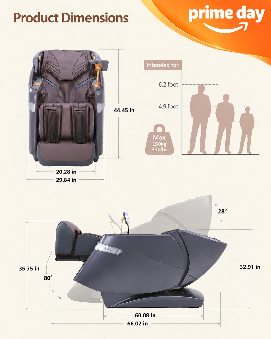 RELX 4D Massage Chair Full Body, Zero Gravity Shiatsu, Body Scan, Brown