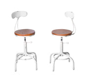 Topower 3 Piece Pub Table and Stool Set Round Bar Table Adjustable Height Coffee Desk Farmhouse Counter Height Bar Stools with Backrest Antique White 1 Table + 2 Stools
