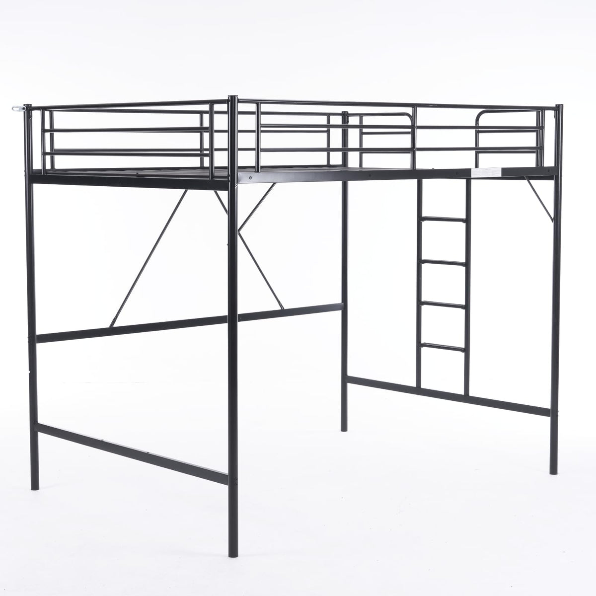 VINGLI Loft Bed Full Size with Flat Rungs for Adults, Kids and Young Teens, No Box Spring Required,Heavy Duty Metal Slat Support,Black