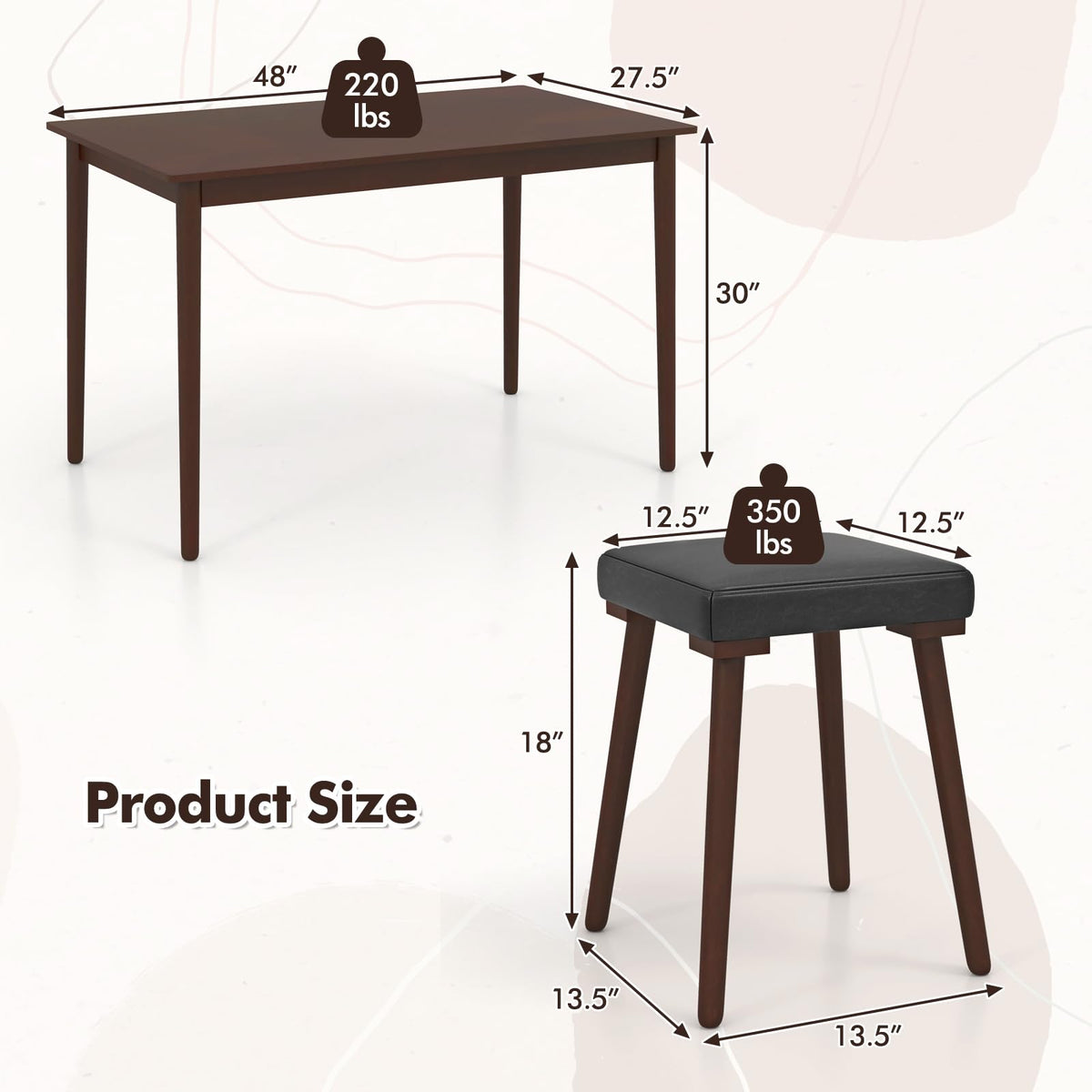 GIANTEX 5-Piece Dining Table Set for 4 - Dining Table with 4 Upholstered Stools, Rubber Wood Legs, Space-Saving Dinette Table Set, Breakfast Nook Table Set for Living Room, Kitchen Table Chairs Set