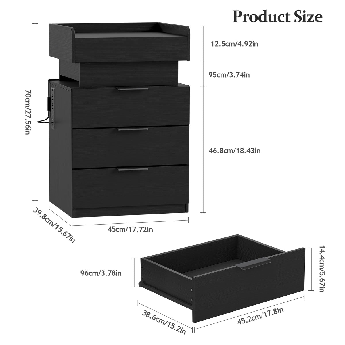 LED Nightstand with Charging Station