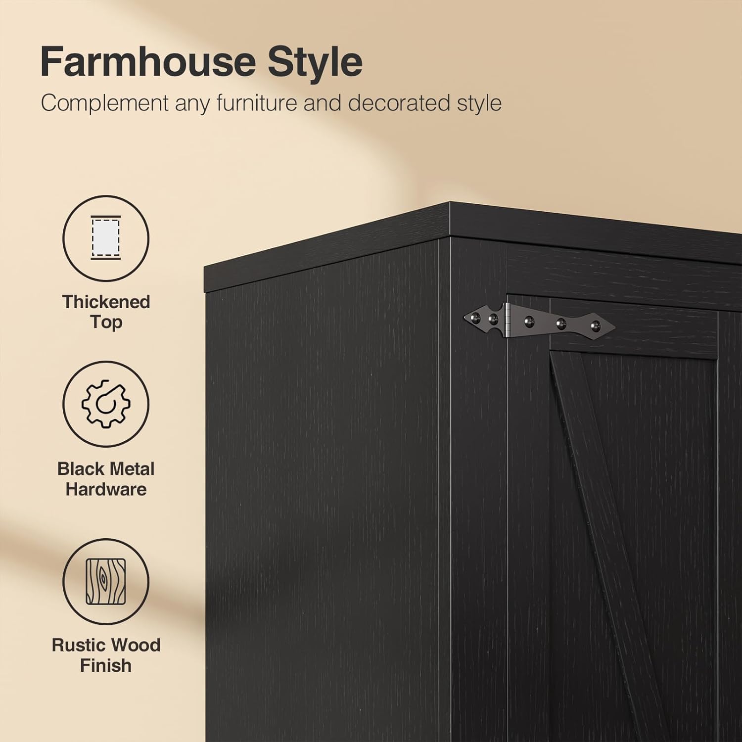 Befrases 47" Kitchen Pantry Cabinet, Farmhouse Kitchen Pantry Storage Cabinets with 2 Door and 2 Adjustable Shelves, Freestanding Cupboard for Dining Room, Living Room, Bathroom (Black)