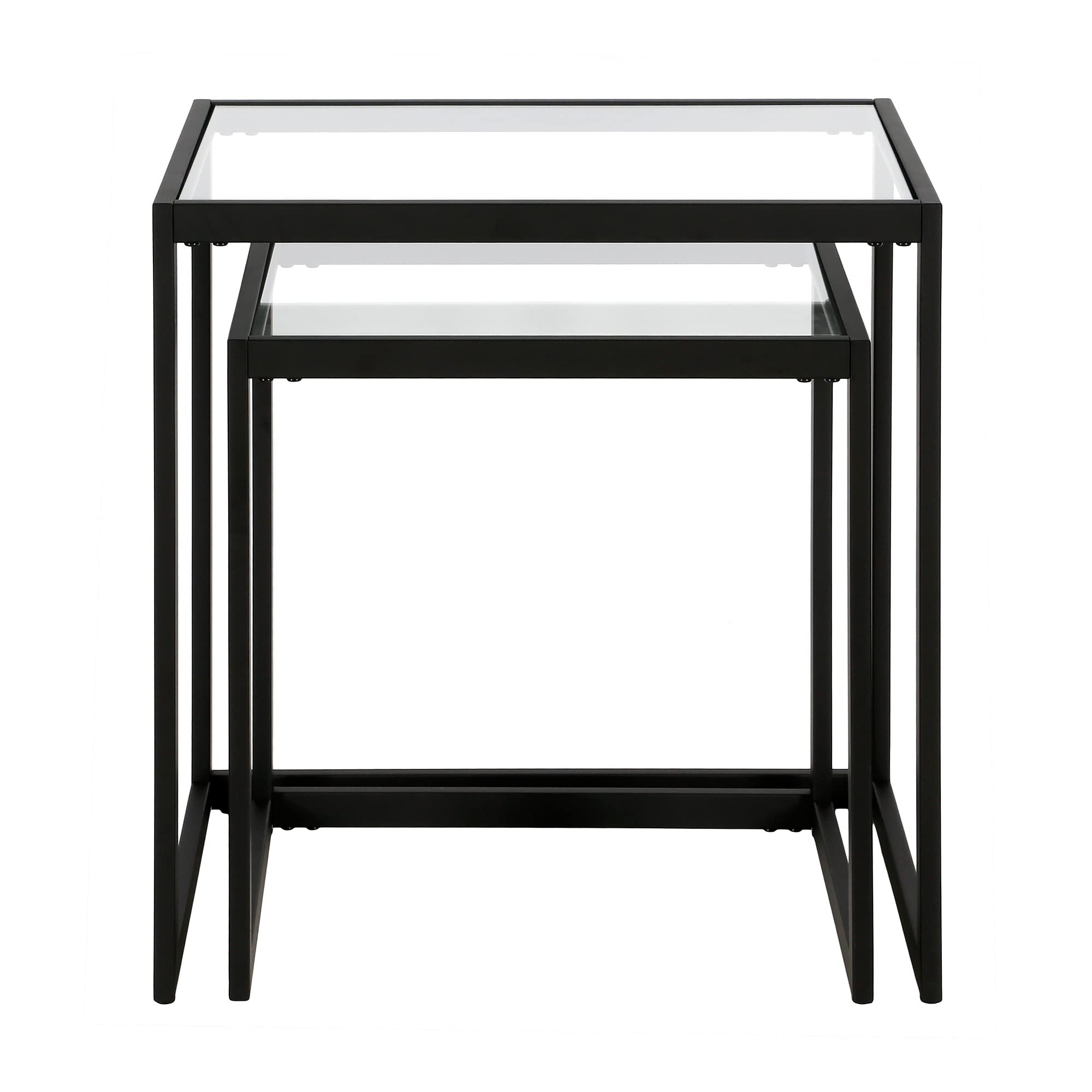 Rectangular Nested Side Table Set with Tempered Glass Tops