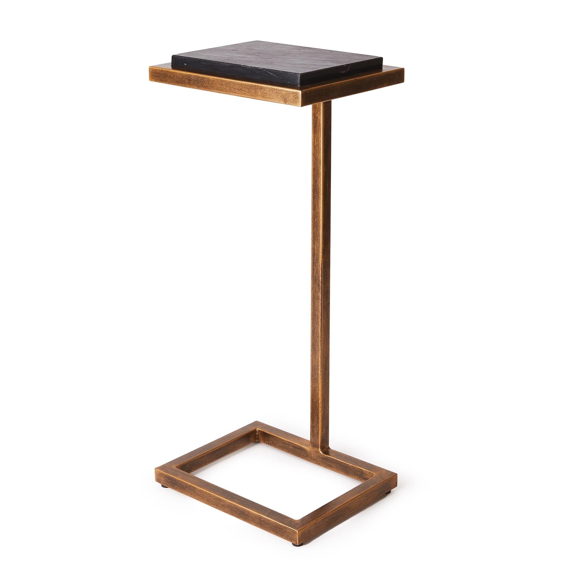 MY SWANKY HOME Petite Minimalist Bronze Black Accent Table Cantilever Pull Up Marble Metal Gold