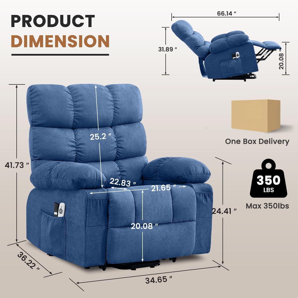 BOSMILLER Electric Power Lift Recliner Chair Sofa with Massage and Heat for Elderly,Lift Chair with Cup Holders Side Pockets for Living Room