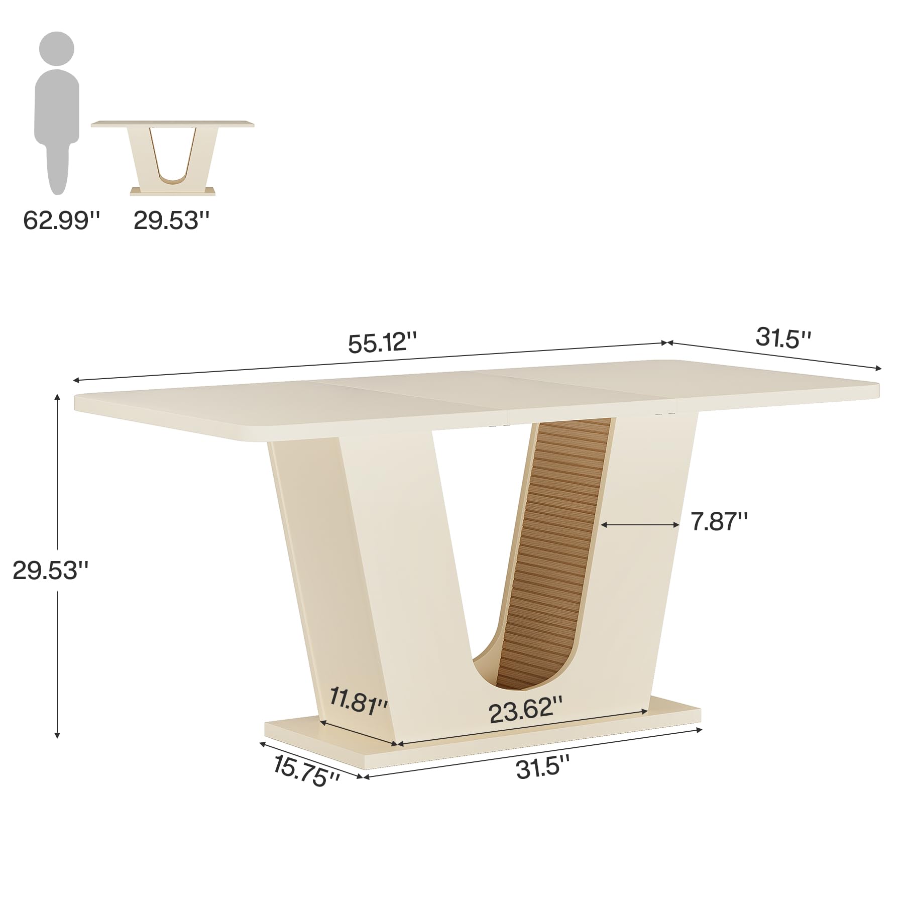 55-Inch Rectangular Conference Table with U-Shaped Base