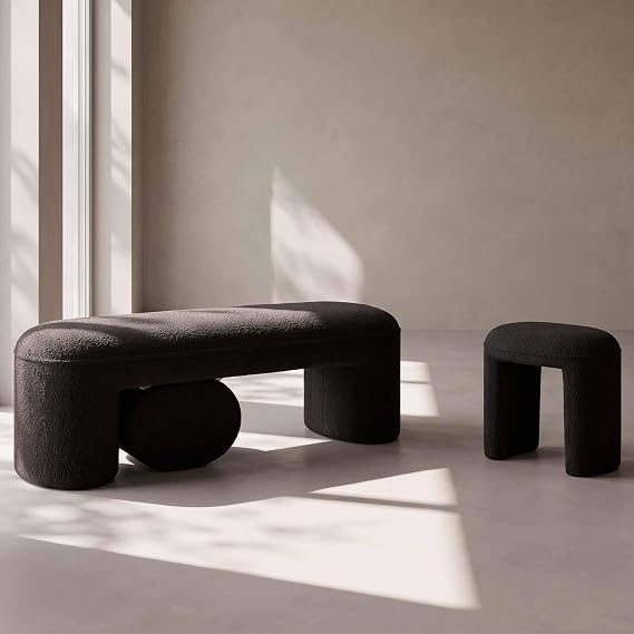 Chenille Bench with Nesting Ottomans