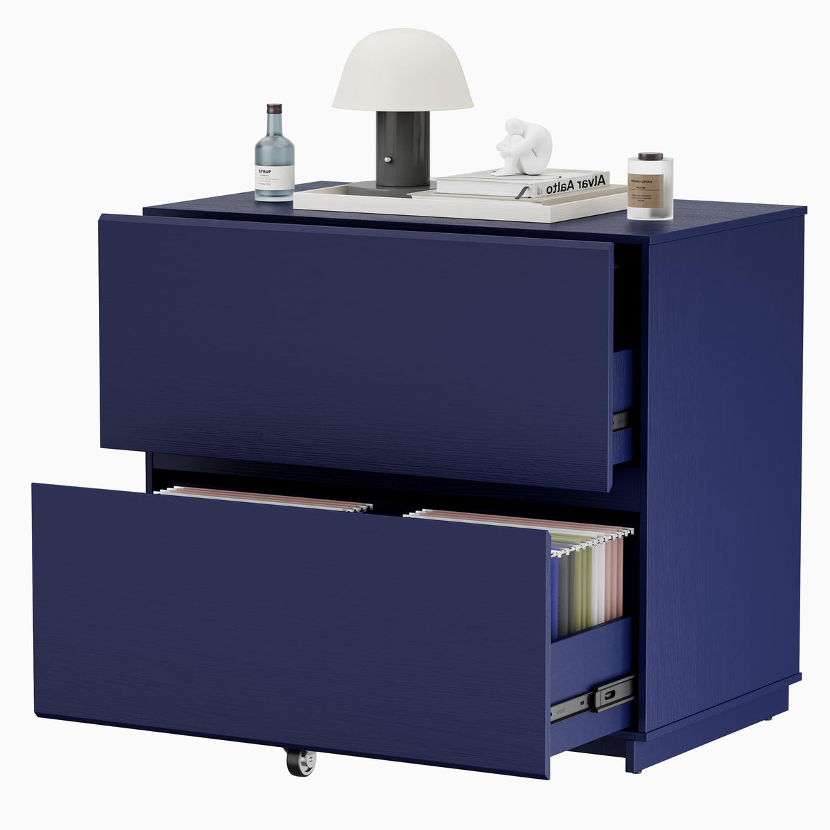 ModernMate 31.5" Lateral Wood Filing Cabinet with 2 Large Drawers, Blue