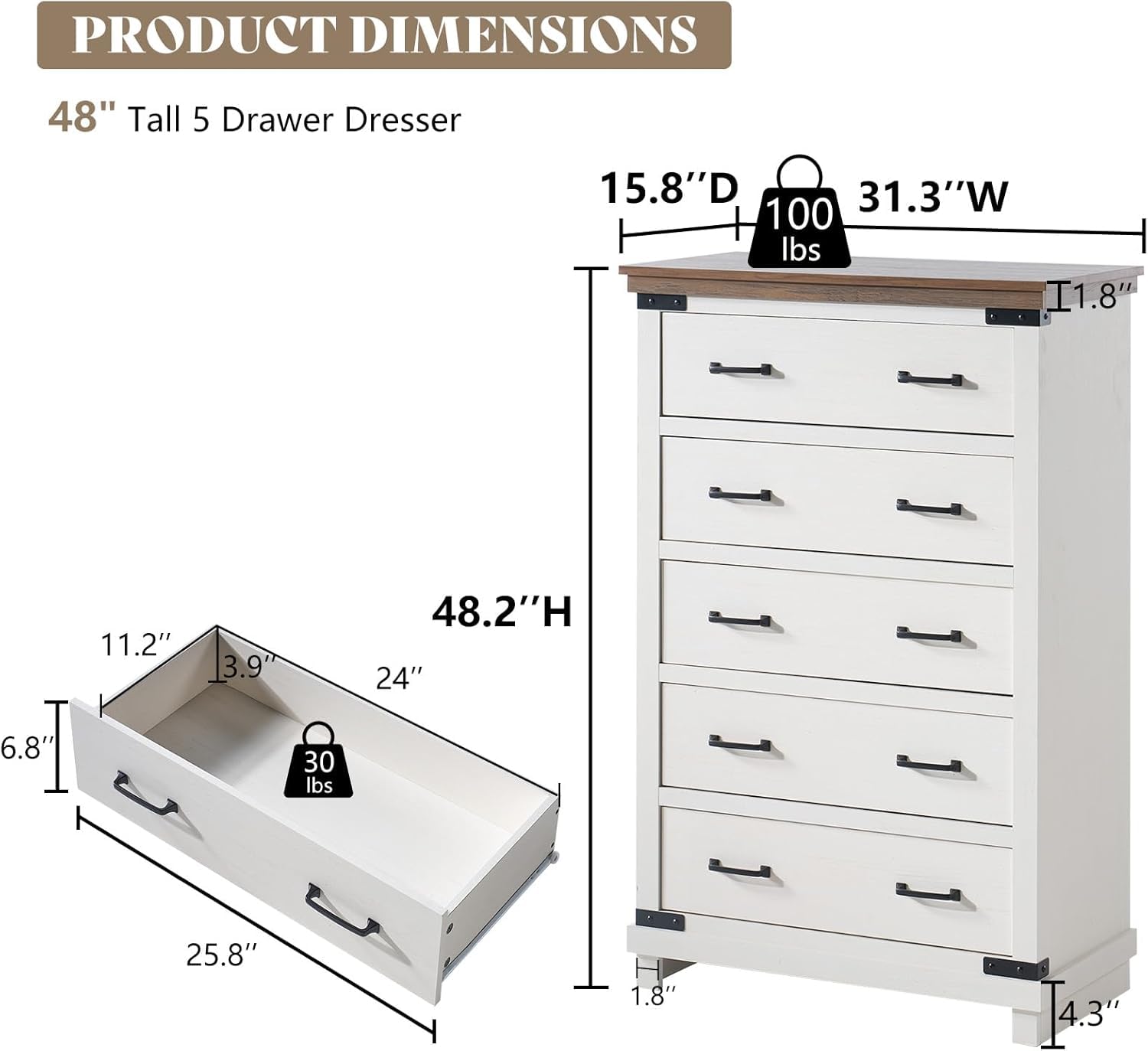 5-Piece Farmhouse Bedroom Set with Storage & Charging