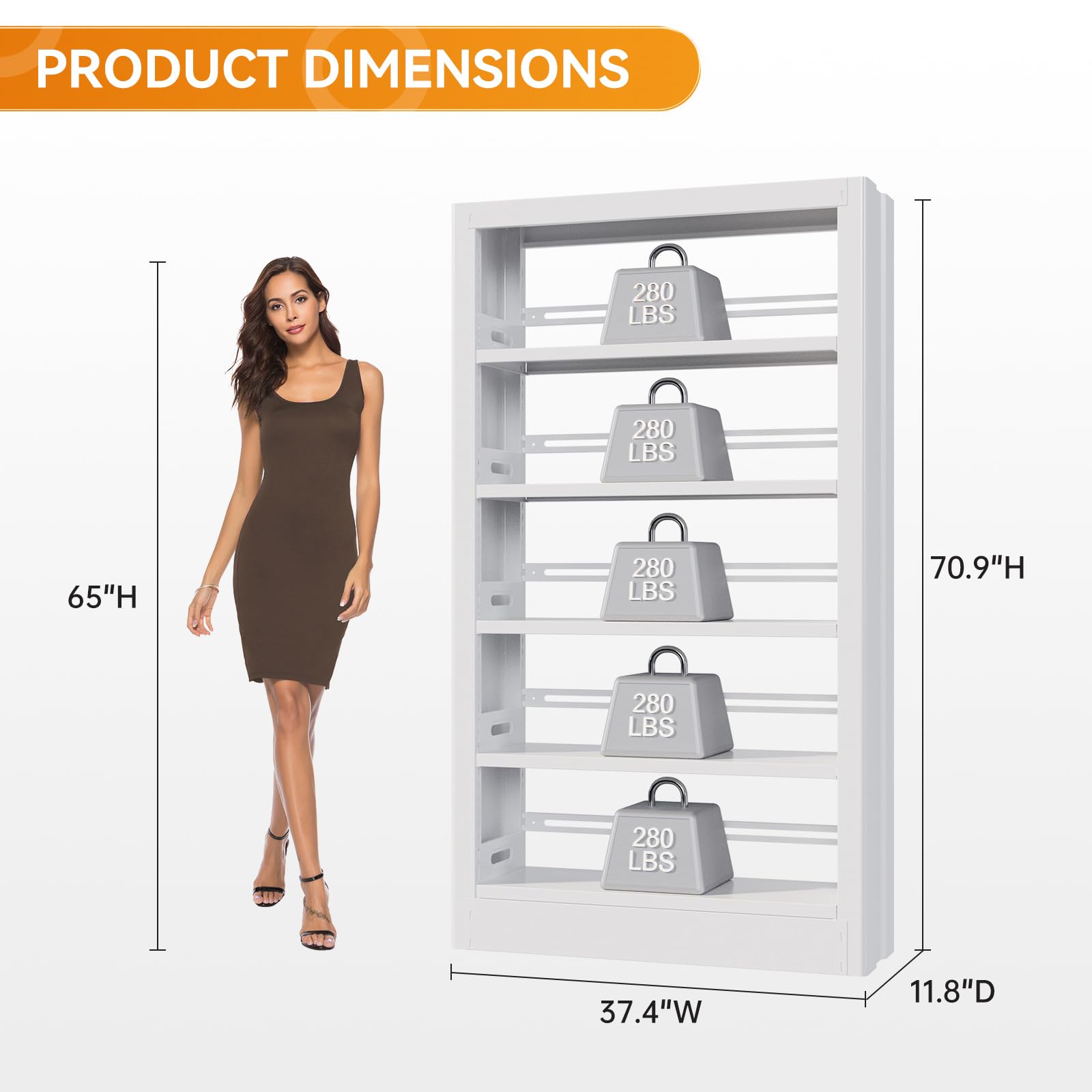 CRPDY 71" Tall Bookshelf 5 Tier Metal Bookshelf with Adjustable Storage Shelves Library Bookcase Heavy Duty Book Shelf with Book Stopper for Living Room, Library, Office, Bedroom, School