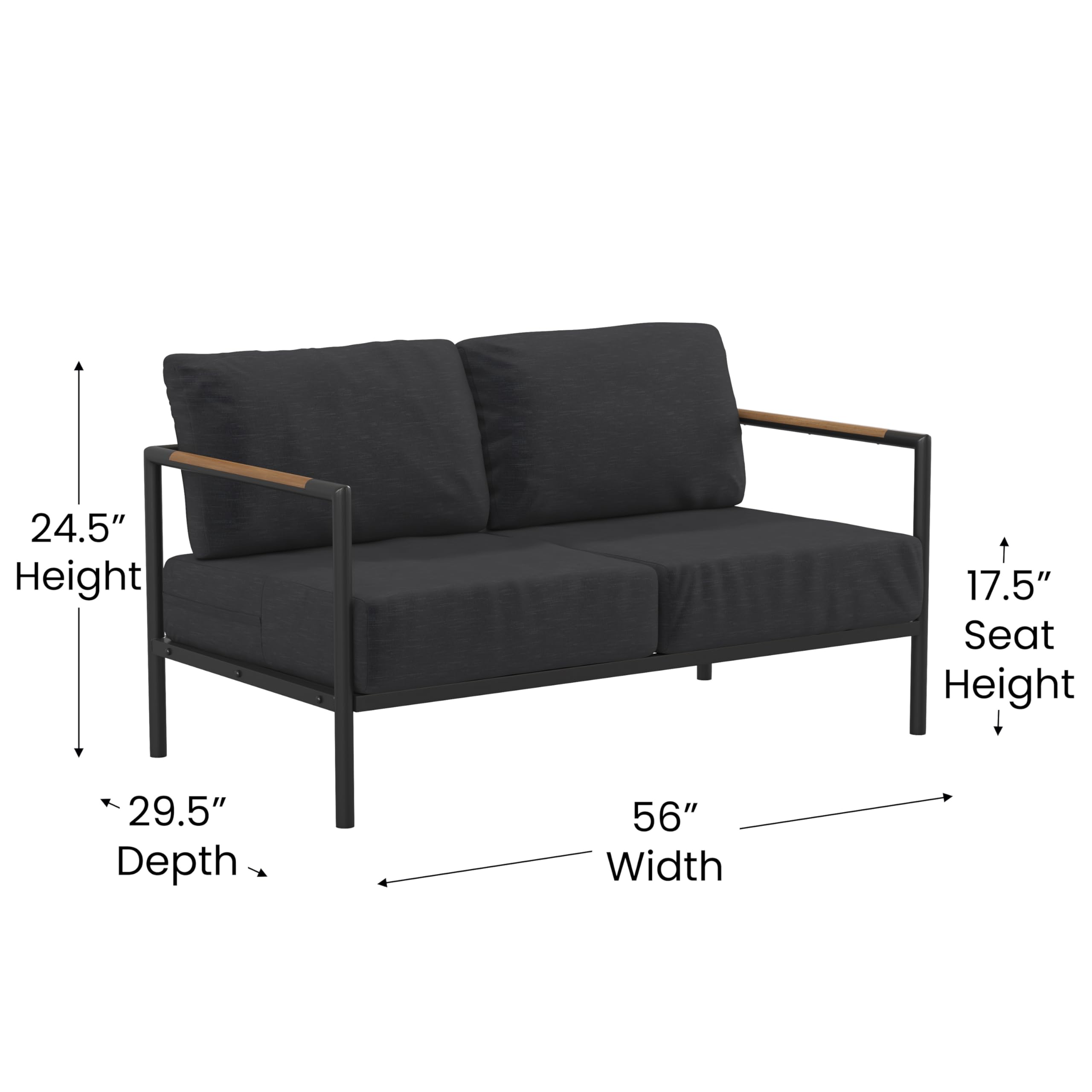 Outdoor Aluminum Loveseat with Teak Accents & All-Weather Cushions