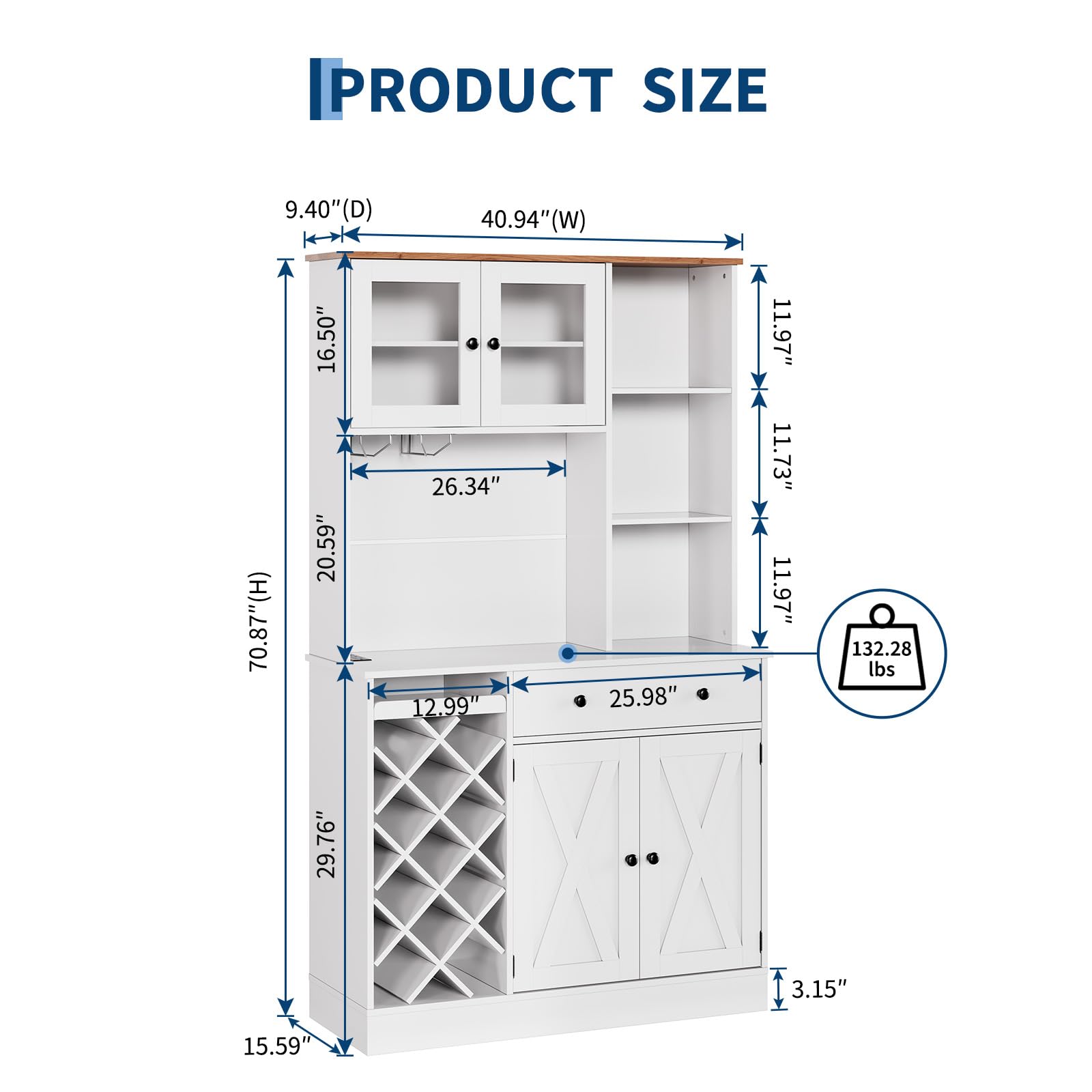 Hetoy 72" Tall Kitchen Pantry Cabinet with Power Outlet – Barn Doors, Wine Bottle Rack & Ample Storage – Modern Sideboard Buffet for Dining Room, Kitchen, or Home Bar