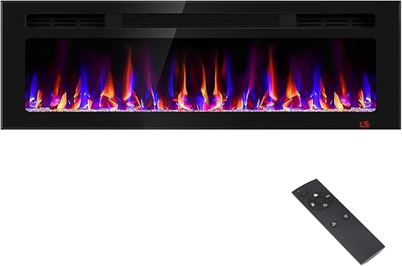 Wall-Mount Recessed Electric Fireplace with Adjustable Flame & Heater