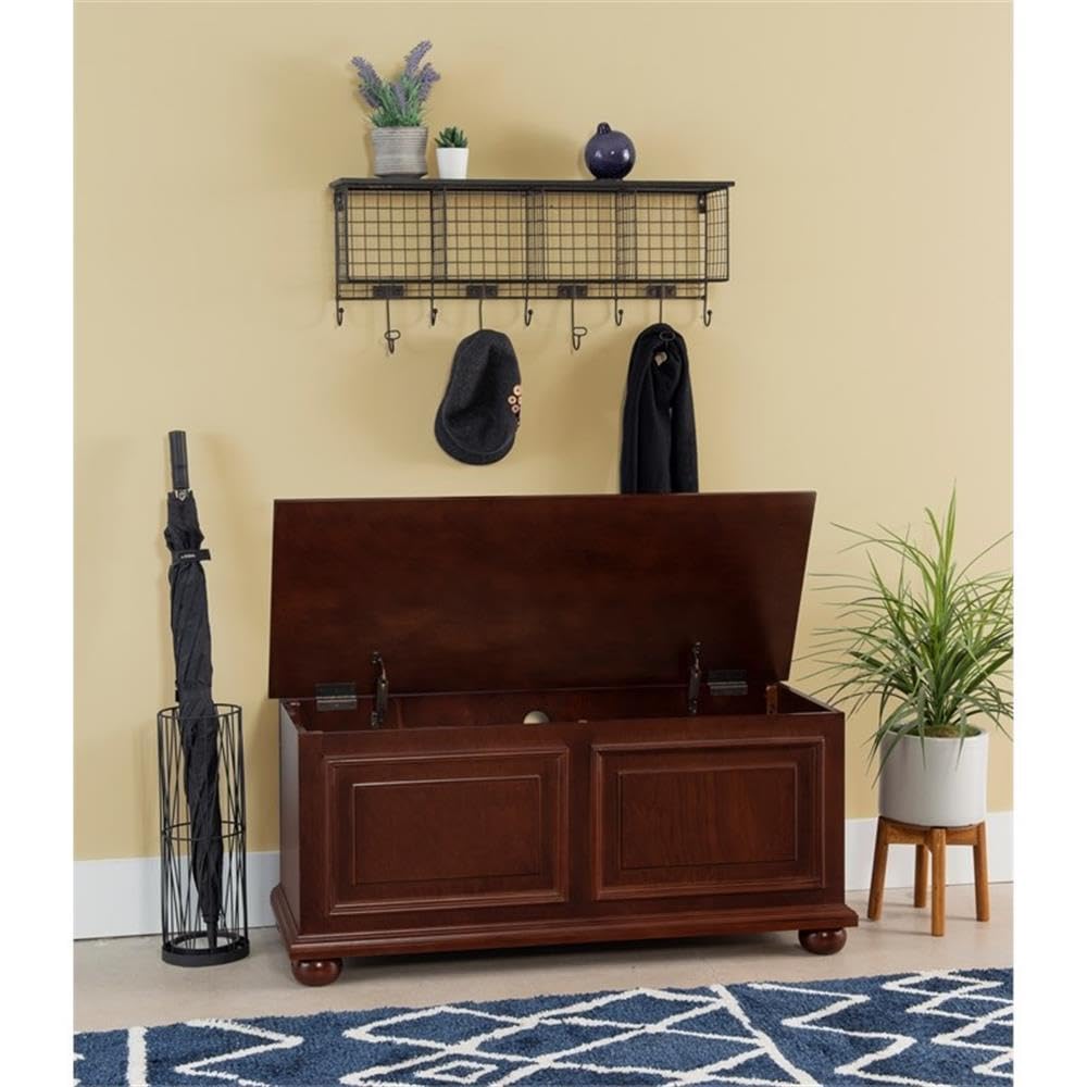 Pemberly Row Contemporary MDF Rubberwood Chest, Cherry Finish, 40.5" w x 16.75" d x 18" h, Decorative Molding, Bun Feet, Lined Storage, Child Safe Hinges, Living Room Accent Furniture
