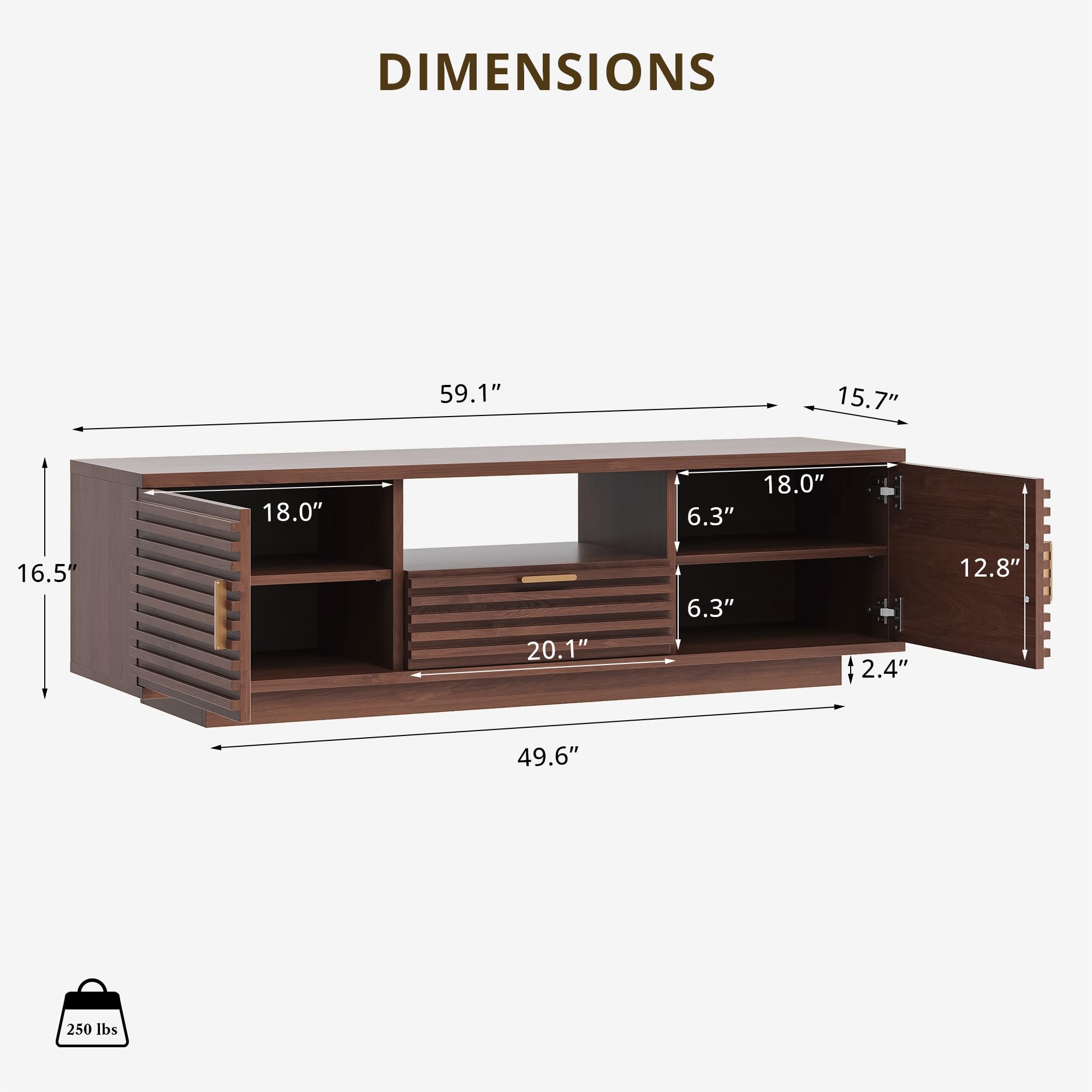 Mid-Century Modern Fluted TV Stand with Storage