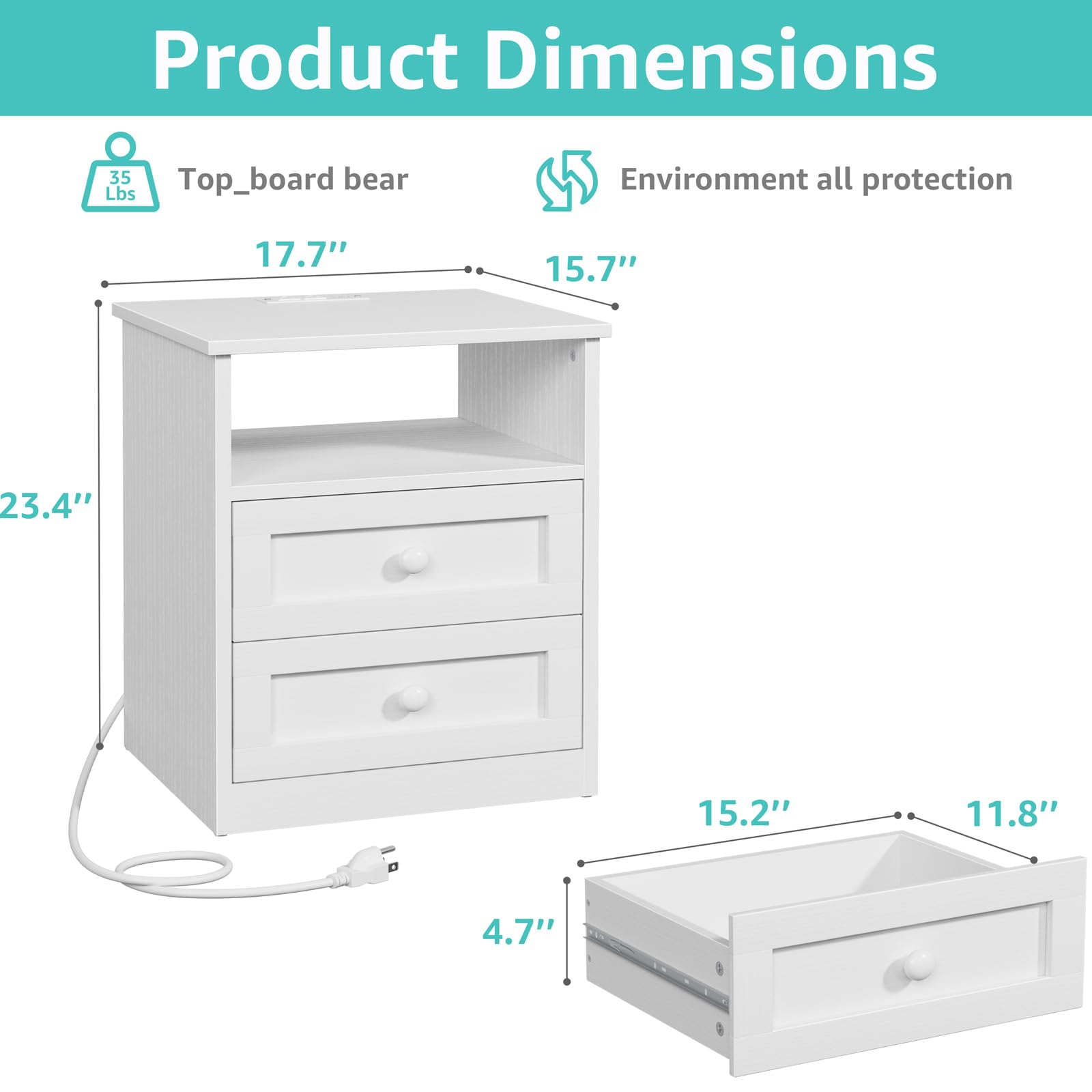 Nightstand with Charging Station & LED Lights