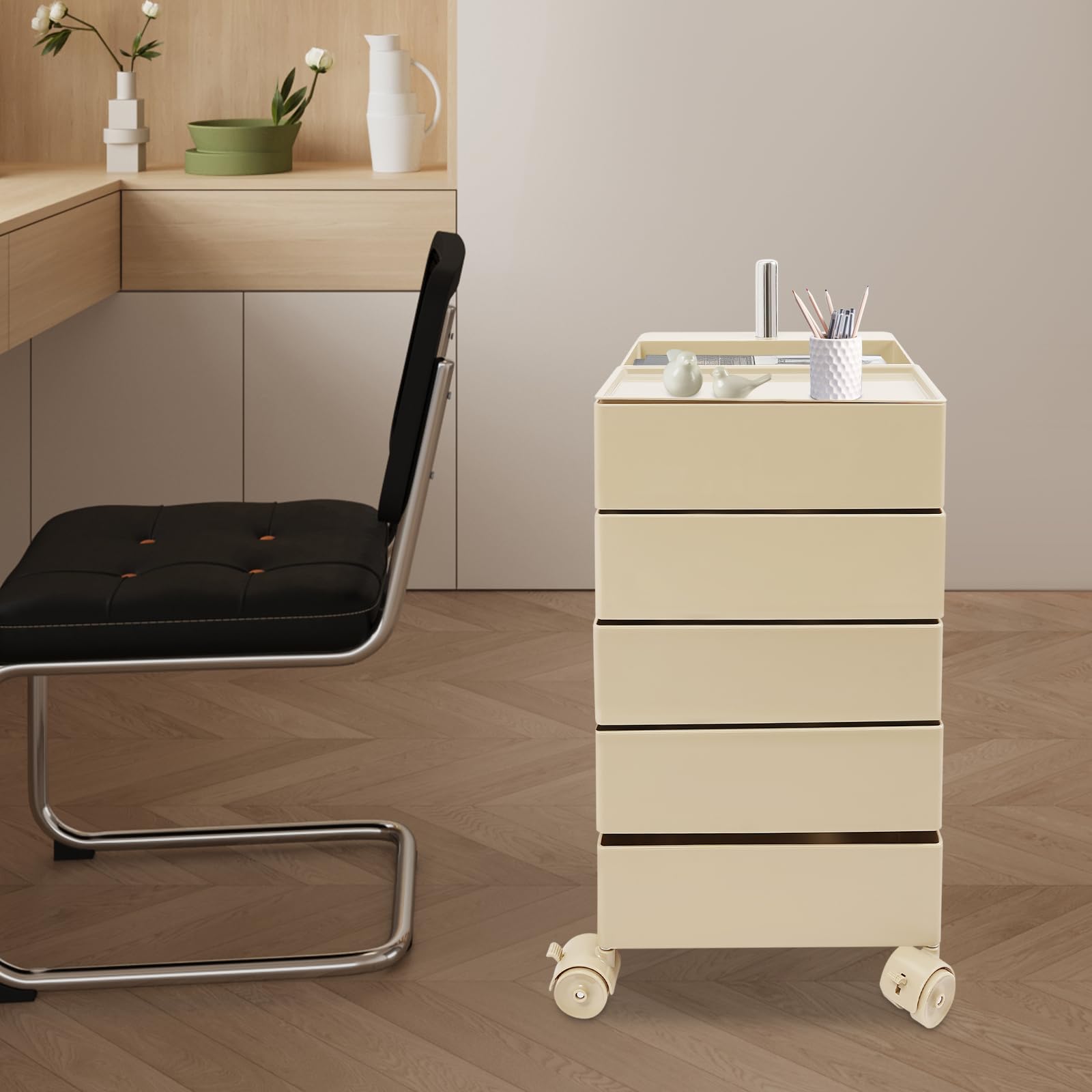 5-Tier Rolling Storage Cabinet with 360° Rotating Drawers