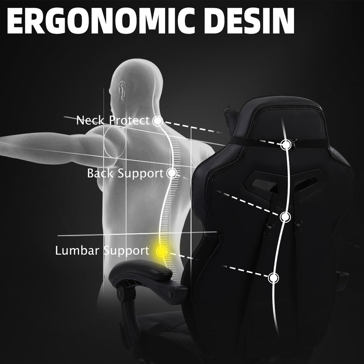 Reclining Massage Gaming Chair with Footrest