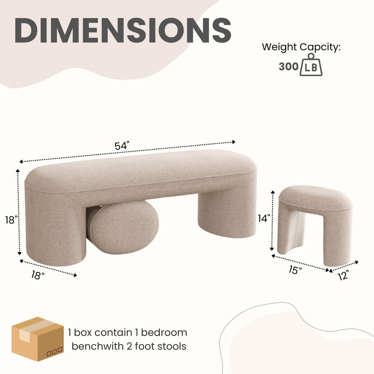 Chenille Bench with Nesting Ottomans
