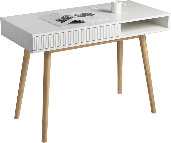 Mid Century Modern Writing Desk with Drawer & Open Cubby