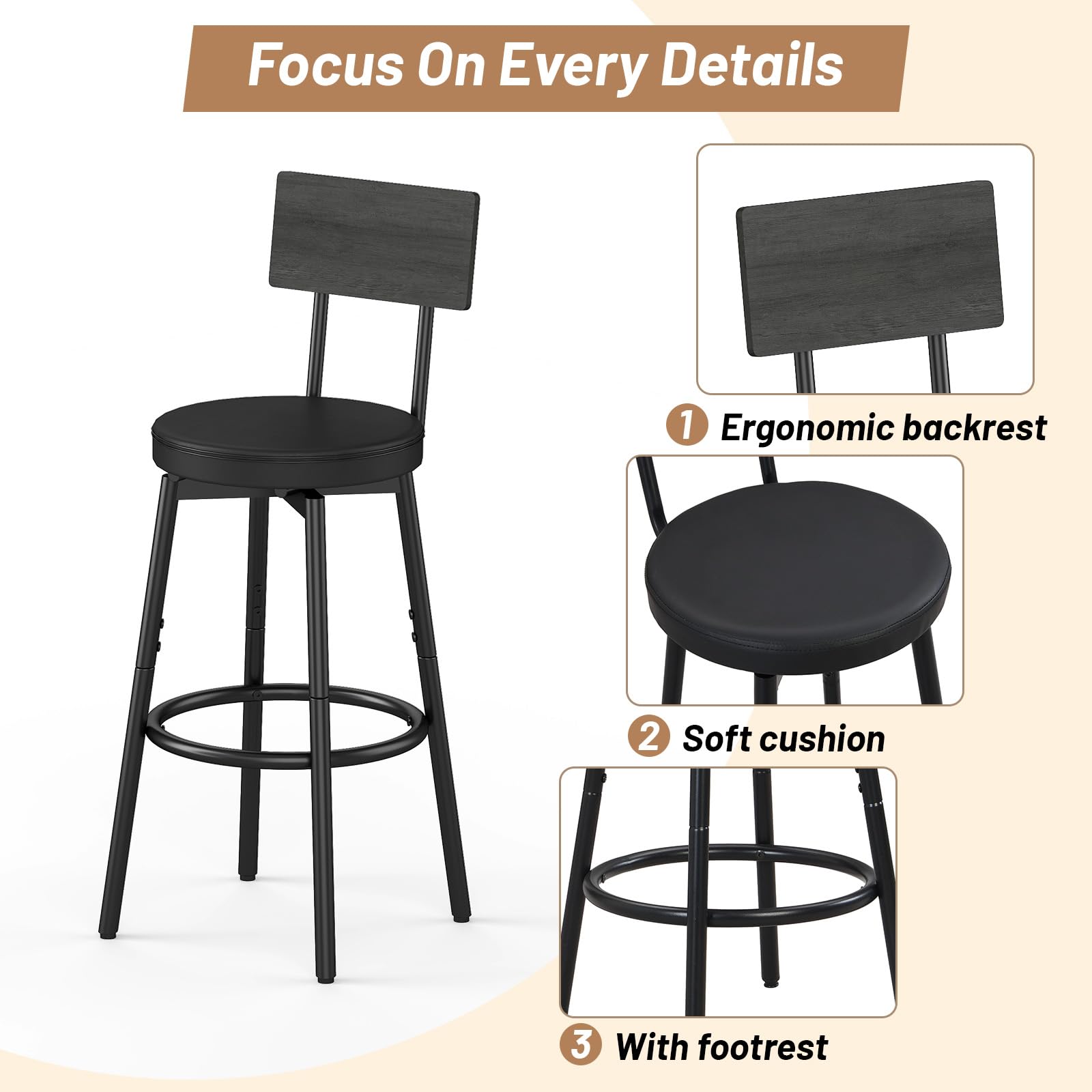 5-Piece Counter Height Bar Table Set for 4