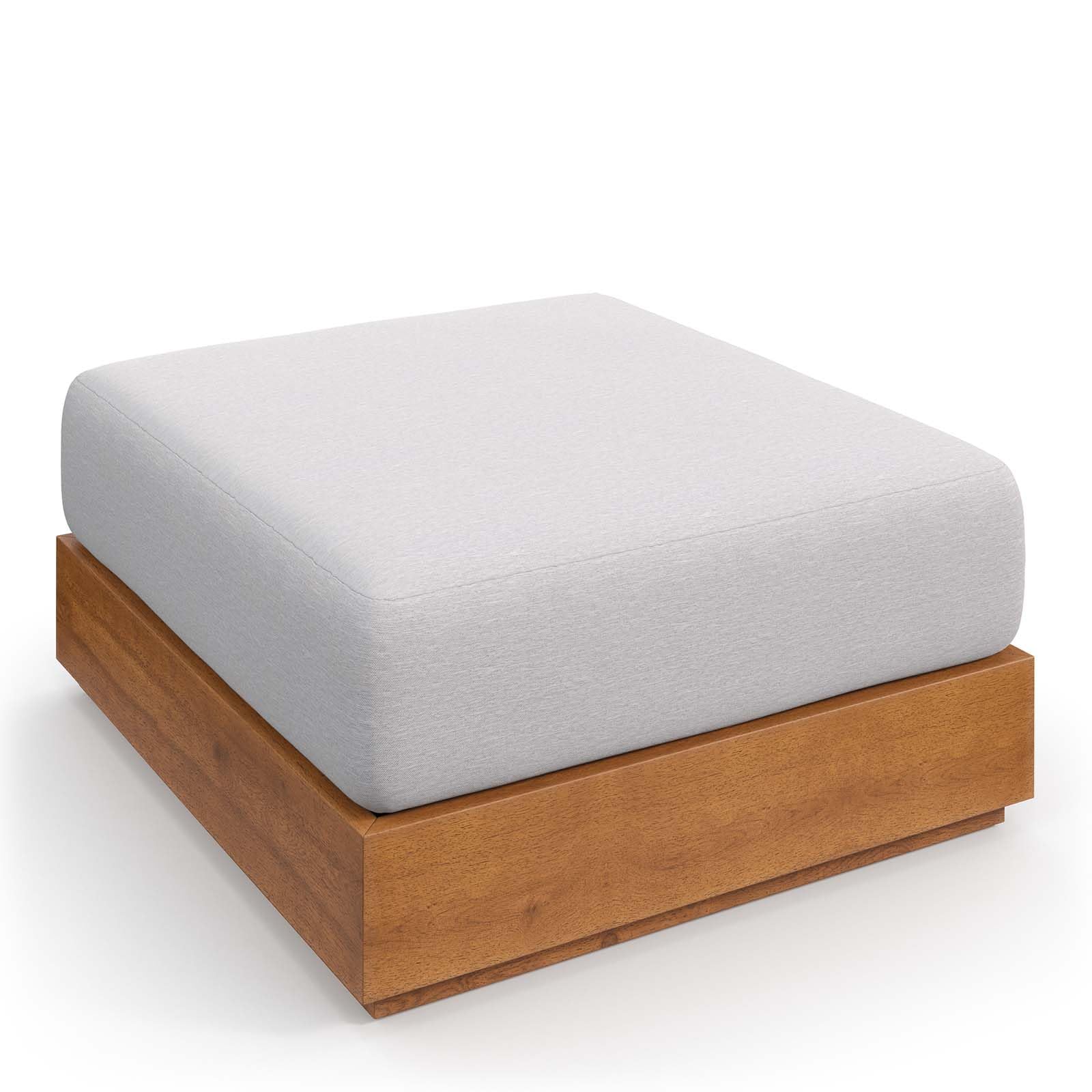 Modway Tahoe Acacia Wood Outdoor Ottoman in Natural Light Gray with Weather-Resistant Cushion - Ideal as Outdoor Footstool or Sunroom Furniture Accessory