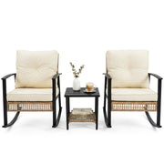 Yardgrace 3 Pieces Patio Furniture Set, Bistro Table and Chairs Set of 2, Outdoor Furniture Set with Thick Cushions and 2-Tier Coffee Table, Rocking Chair Outdoor for Backyard, Garden,Balcony, Beige