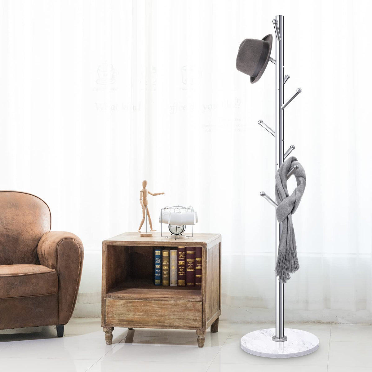 Silver Marble Base Coat Rack