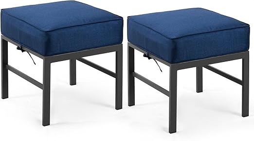 Outdoor Aluminum Patio Ottomans with Cushions – Set of 2