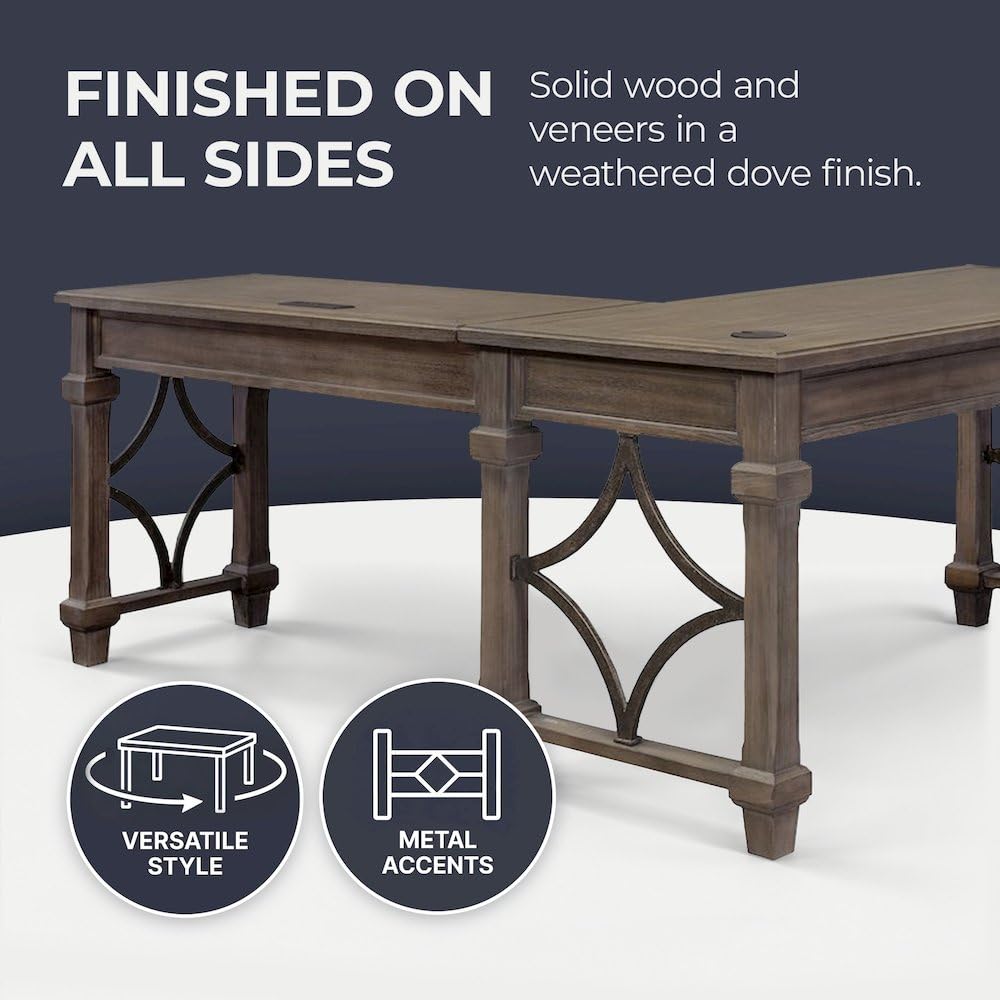 Martin Furniture Desk with Return and Drawers, Open L-Shape, Weathered Gray