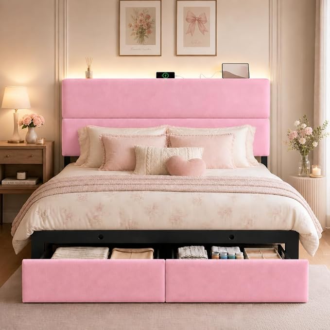 Queen Upholstered Storage Bed