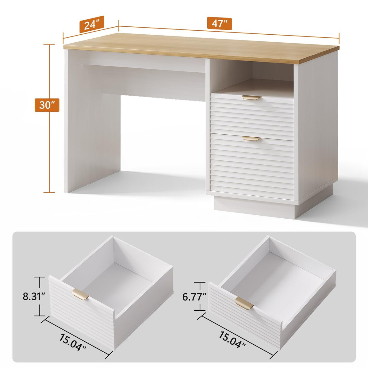 Fluted Desk with Drawers