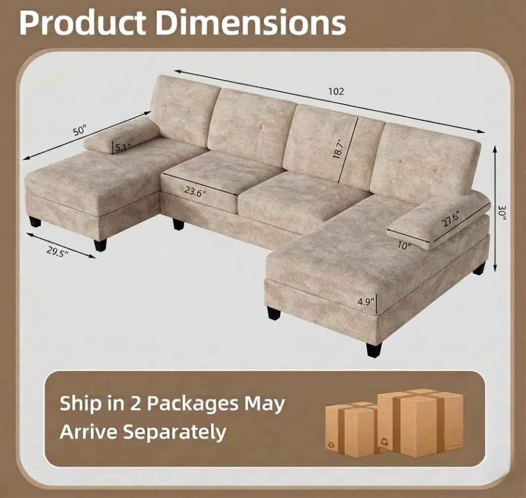 U-Shaped Sectional Sofa with Double Chaise