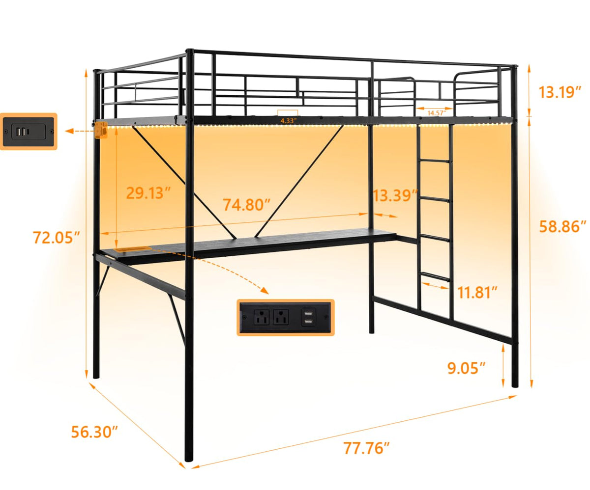 Full Metal Loft Bed with Desk