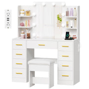 Vanity Desk with Mirror, Lights & Stool