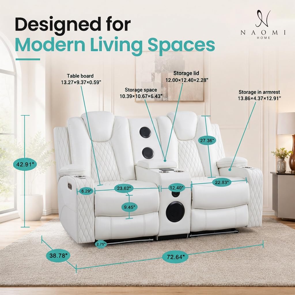 White Power Reclining Loveseat