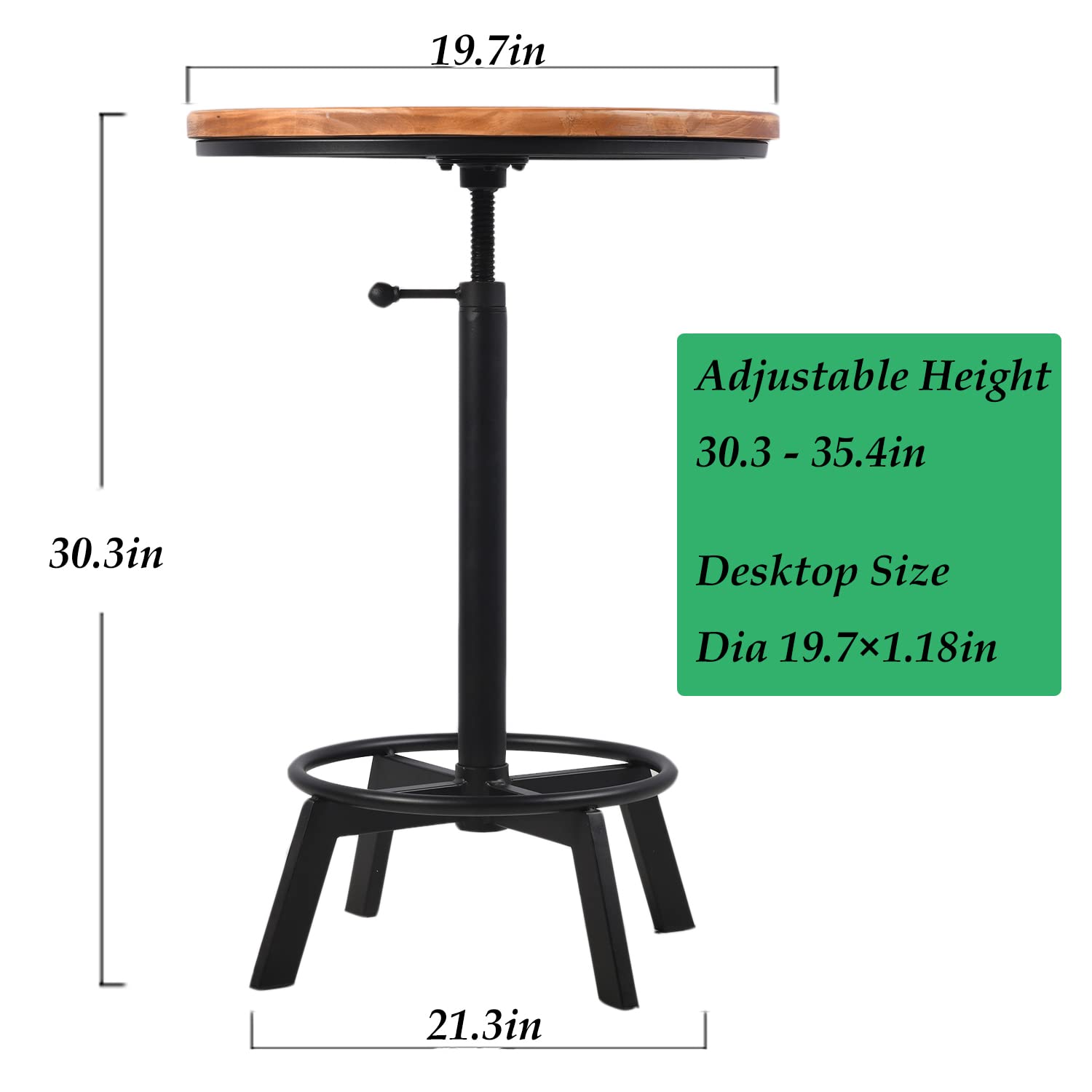 Diwhy 3 Piece Bar Set Industrial Style Adjustable Dia 19.7" Bar Table and 2 Stools with Backrest for Kitchen, Pub, Bistro