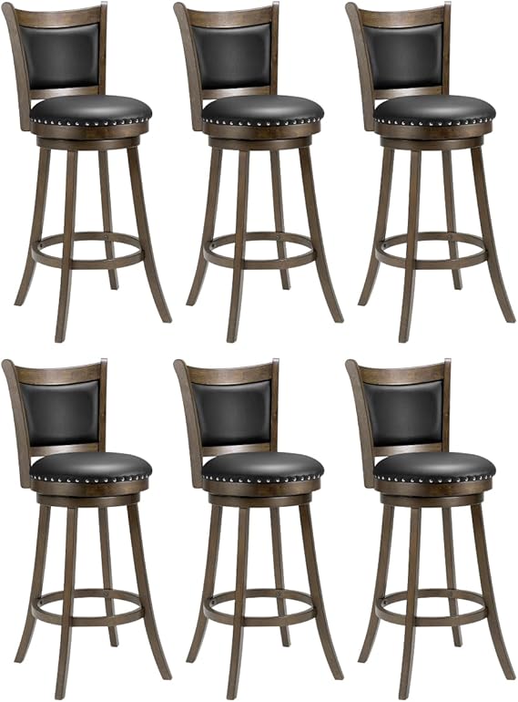 Swivel Bar Stools Set of 4 with Back & Footrest