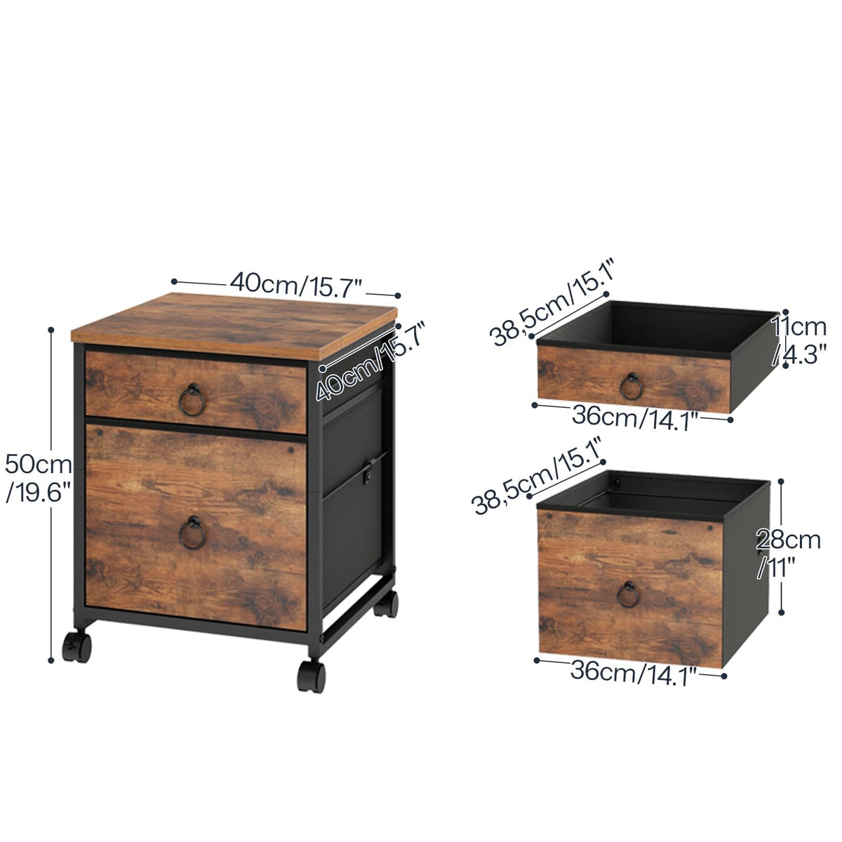 HOOBRO File Cabinet, 2-Drawer Vertical Mobile Office Cabinet, Rolling Printer Stand, for A4/Letter Size Files, Nonwovens Drawer, for Home Office, Rustic Brown BF21WJ01G1