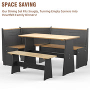 Gracava Breakfast Nook Table Set - L Shaped Corner Solid Wood Kitchen Dining Table with Bench Space Saving Seats 4-6 for Apartment 丨 Black