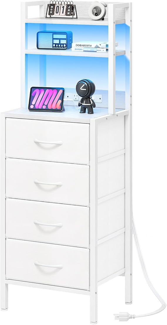 LED Nightstand with Charging Station & Storage Drawers