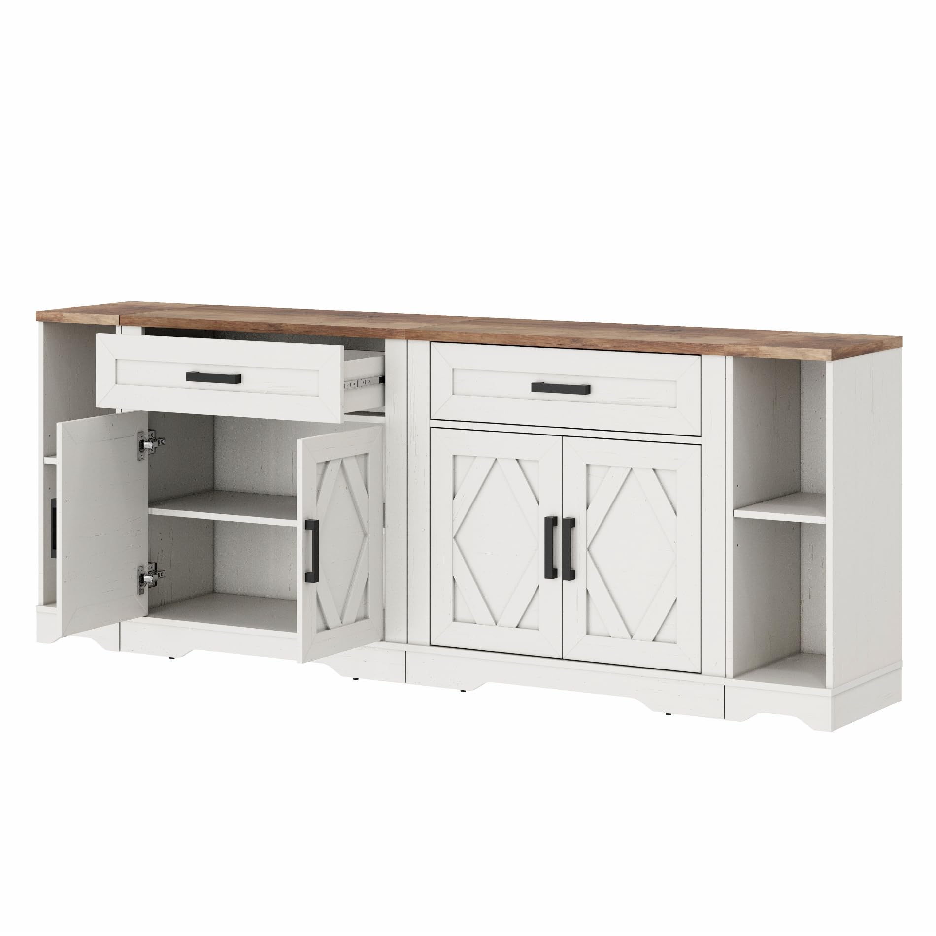 WAMPAT 82.7" W TV Stand for up to 95" TVs,Farmhouse Entertainment Center with Storage Barn Door Cabinet,TV Console Table with Media Cabinet and Drawers for Living Room,Bedroom,Cream White