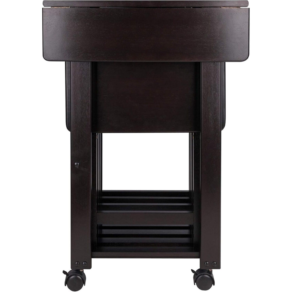 HomeStock 5-Piece Snack Table Set with Double Drop-Leaf Storage Table, 4 Folding Snack Tables, Grooved Slots, Solid Wood Design, and Rolling Casters Coffee