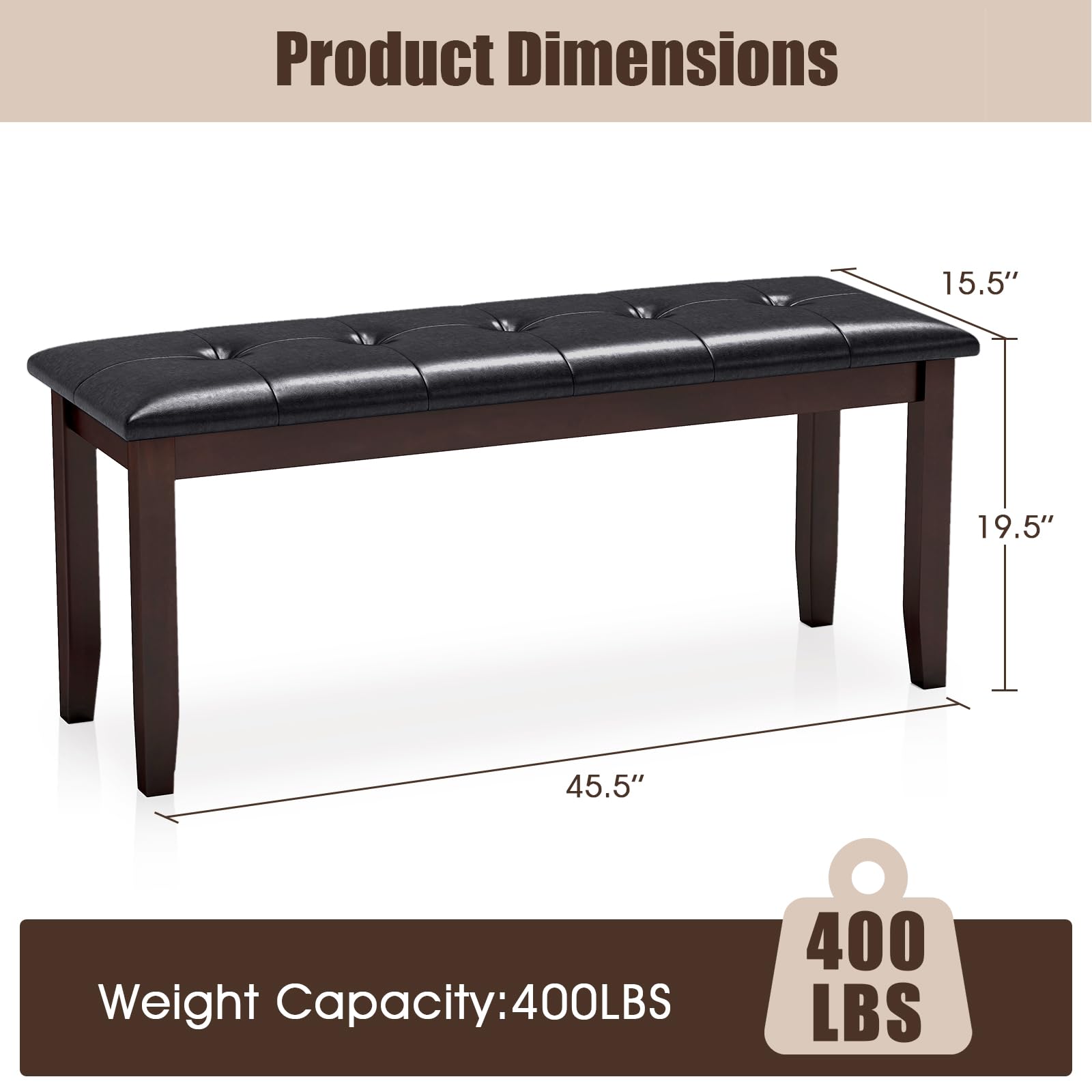 Upholstered Dining Bench with PU Leather Seat